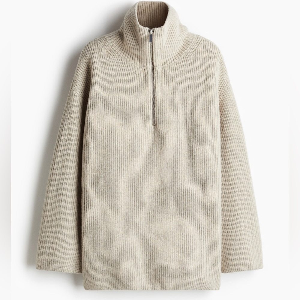 H&M Ribbed Half-Zip knit - black